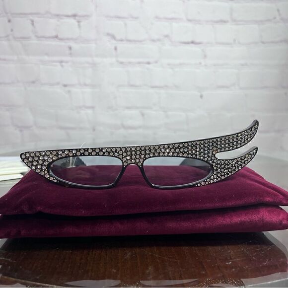 GUCCI Strassed 56MM Embellished Asymmetrical Cat Eye Sunglasses in Havana color main image 9